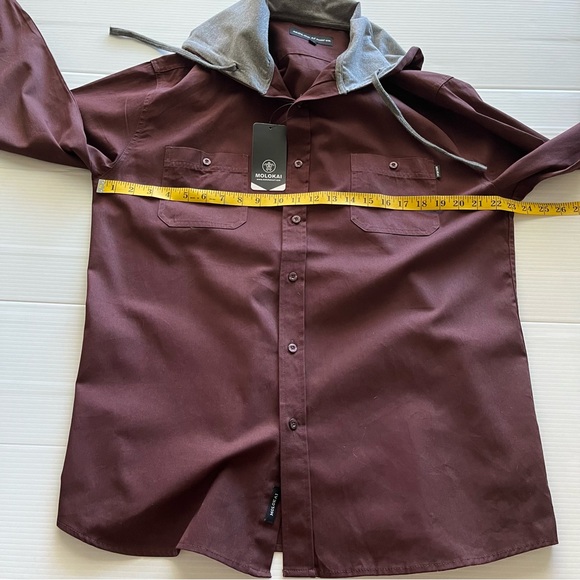 Molokai Surf Co. NWT Hooded Button Up Shirt Jacket Maroon Color Size XL - Picture 12 of 13